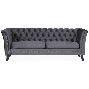 Chesterfield Liverpool 3-sits soffa - mörkgrå sammet - 3-sits soffor