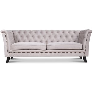 Milton Chesterfield 3-sits soffa - Beige sammet + Möbelvårdskit för textilier - 3-sits soffor