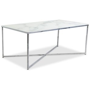 Palasso soffbord 110 cm - Krom / Ljus marmorering - Glasbord