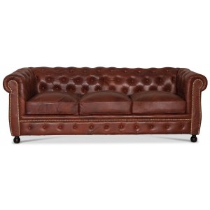 Chesterfield Old England 3-sits soffa - antikbehandlat skinn + Lädervårdskit - 3-sits soffor