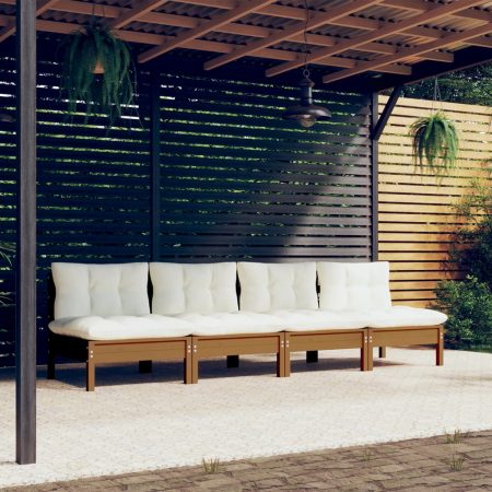 Bild på vidaXL 3096127 4-Seater Garden Sofa with Cream Cushions Solid Pinewood (2x806655)