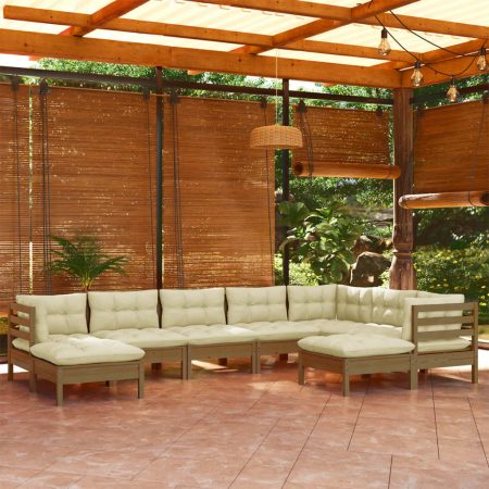 Bild på vidaXL 3096710 9 Piece Garden Lounge Set with Cushions Honey Brown Pinewood (806631+806655+806667x2)