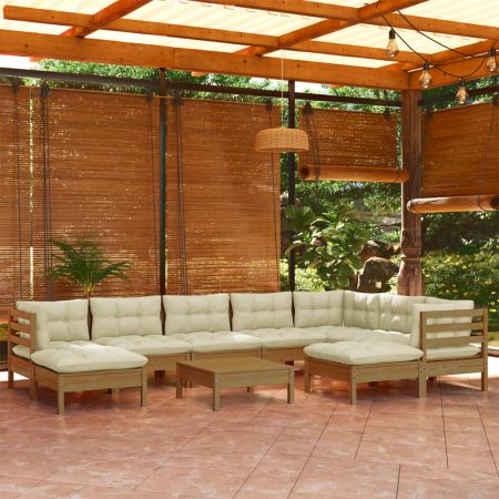 Bild på vidaXL 3096716 10 Piece Garden Lounge Set with Cushions Honey Brown Pinewood (806637+806667x3)