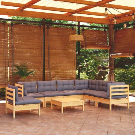 Bild på vidaXL 3096724 8 Piece Garden Lounge Set with Grey Cushions Solid Pinewood (806633+806645+806651+806663)