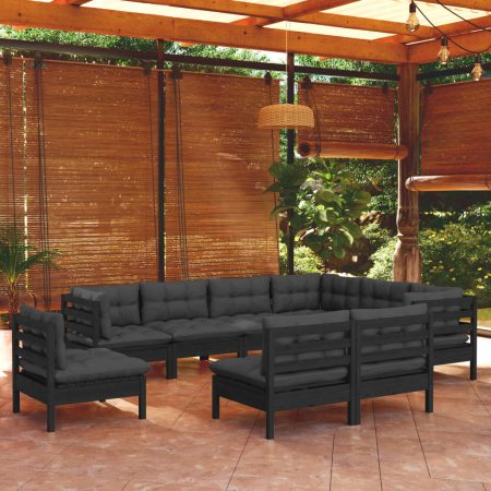 Bild på vidaXL 3096747 9 Piece Garden Lounge Set with Cushions Black Solid Pinewood (806632+806650+806656x3)