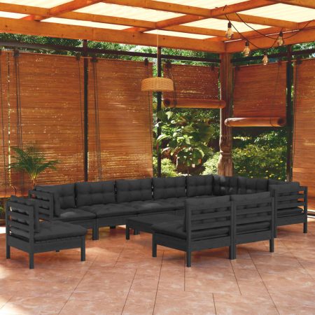 Bild på vidaXL 3096765 11 Piece Garden Lounge Set with Cushions Black Solid Pinewood (806650+806656x3+806668)