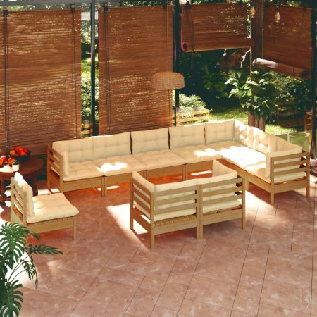 Bild på vidaXL 3096782 10 Piece Garden Lounge Set with Cushions Honey Brown Pinewood (806631+806637+806649x2+806655x2)