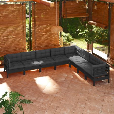 Bild på vidaXL 3096807 8 Piece Garden Lounge Set with Cushions Black Solid Pinewood (806632+806638+806650+806656x2)