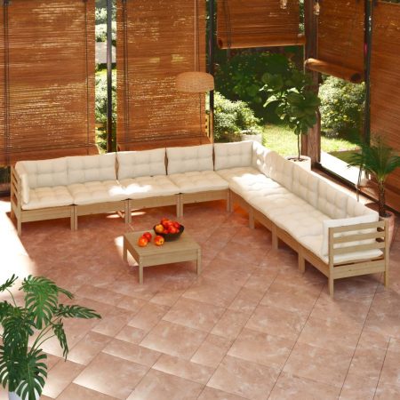 Bild på vidaXL 3096824 10 Piece Garden Lounge Set with Cushions Honey Brown Pinewood (806637+806649+806655x2+806667)