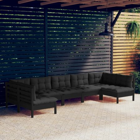 Bild på vidaXL 3097167 7 Piece Garden Lounge Set with Cushions Black Solid Pinewood (806638+806650+806656x2)