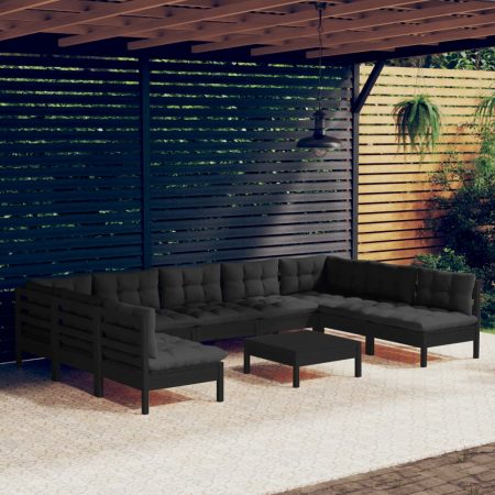 Bild på vidaXL 3097185 10 Piece Garden Lounge Set with Cushions Black Solid Pinewood (806632+806656x3+806668)