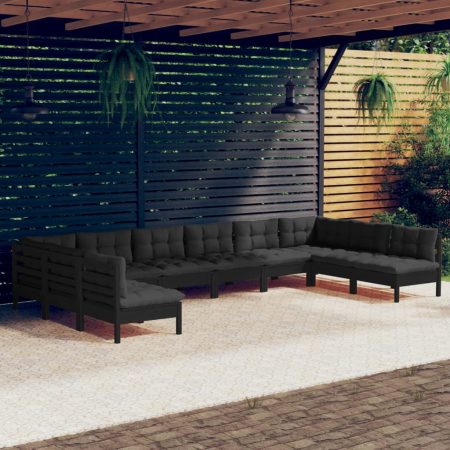 Bild på vidaXL 3097191 10 Piece Garden Lounge Set with Cushions Black Solid Pinewood (806650+806656x4)