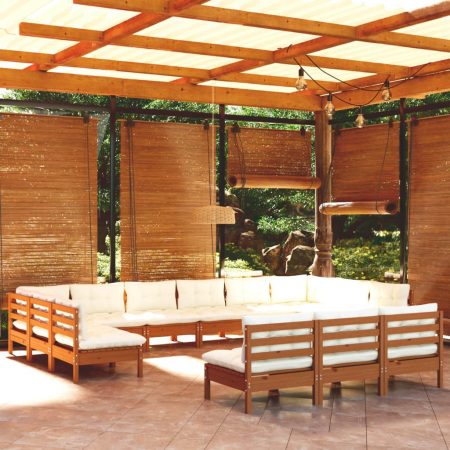 Bild på vidaXL 3097238 13 Piece Garden Lounge Set with Cushions Honey Brown Pinewood (806637+806649+806655x5)