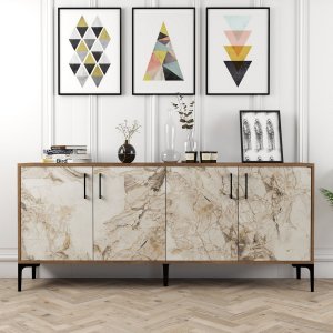 Kiev skänk 180 cm - Valnöt/vit marmor - Skänkar & Sideboards -Skänkar & Sideboards - Hyllor & Förvaring