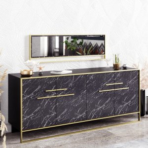 Polka skänk med spegel - Guld/svart - Skänkar & Sideboards -Skänkar & Sideboards - Hyllor & Förvaring