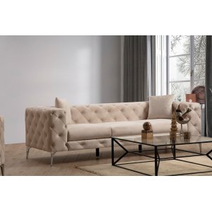 Como 3-sits soffa i beige sammet + Matt- och textilrengöring - 3-sits soffor