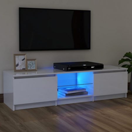 Bild på vidaXL TV-bänk med LED-belysning vit högglans 120x30x35