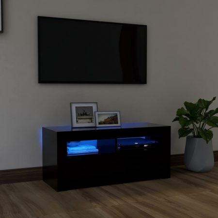 Bild på vidaXL TV-bänk med LED-belysning svart 90x35x40 cm