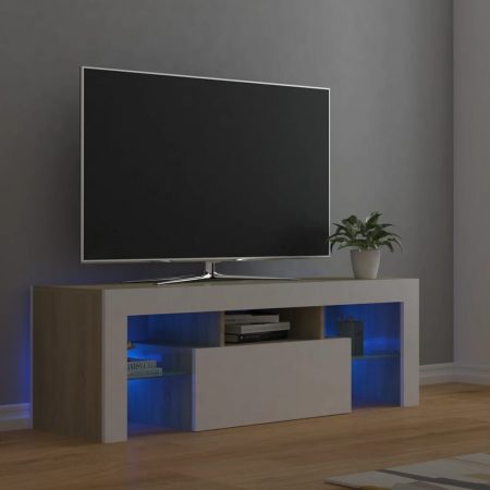 Bild på vidaXL TV-bänk med LED-belysning vit och sonoma-ek 120x35x40 cm