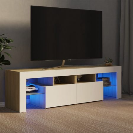 Bild på vidaXL Tv-bänk med LED-belysning vit och sonoma-ek 140x36