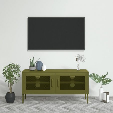 Bild på vidaXL Tv-bänk olivgrön 105x35x50 cm stål