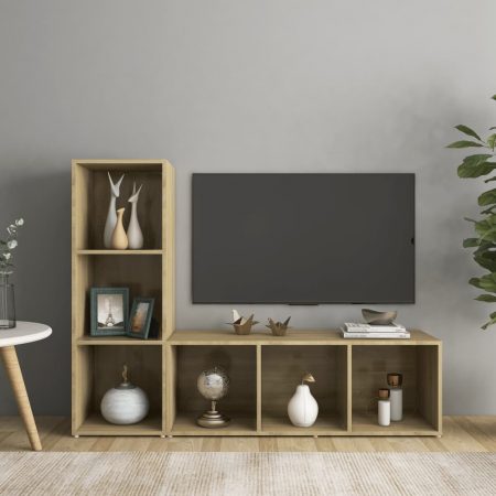 Bild på vidaXL TV-bänk 2 st sonoma-ek 107x35x37 cm spånskiva